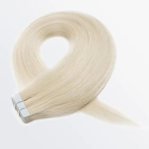 Premium Quality Straight Tape In Remy Hair Extensions #60 White Blonde