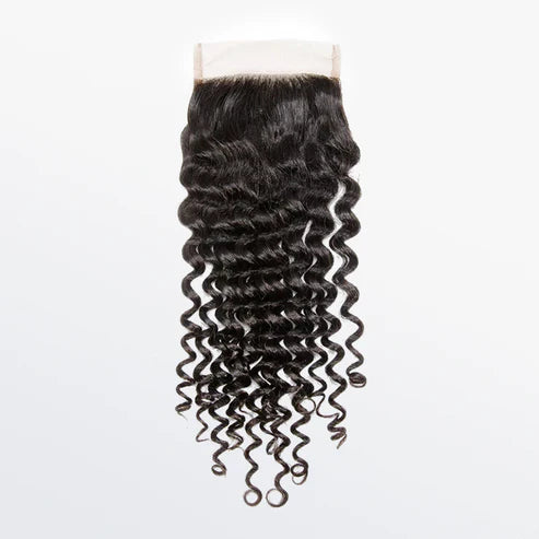 12-20 Inch 4" x 4" Deep Curly Free Parted Lace Closure #1B Natural Black