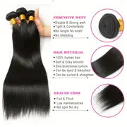 10-36 Inch Straight Virgin Brazilian Hair #1B Natural Black